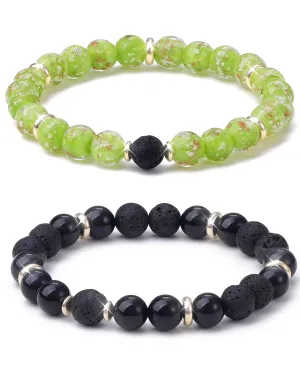 Stress Relief Spiritual Anxiety Meditation Relaxation Mindfulness Chakra Healing Crystals Essential Oil Glow Bracelets Gifts for Teen Girls Women (8mm, Fruit green lava bracelet)