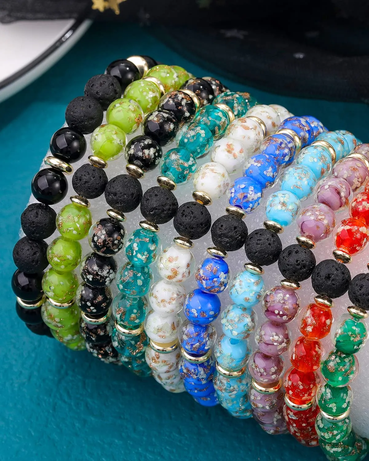 Stress Relief Spiritual Anxiety Meditation Relaxation Mindfulness Chakra Healing Crystals Essential Oil Glow Bracelets Gifts for Teen Girls Women (8mm, Fruit green lava bracelet)