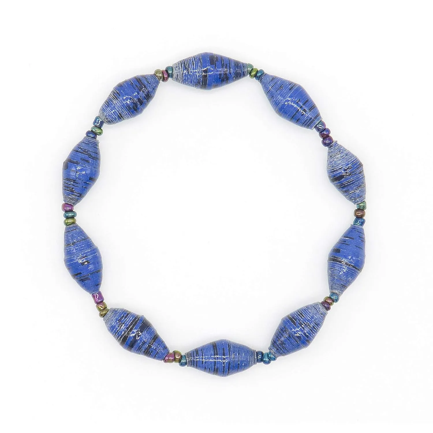 Stretch Bracelets for Women by Outreach Uganda  Blue Bracelets for Womens and Girls - Handcrafted Paper Bead Bracelets - Unique Single Strand Bracelet in Blue Color Scheme