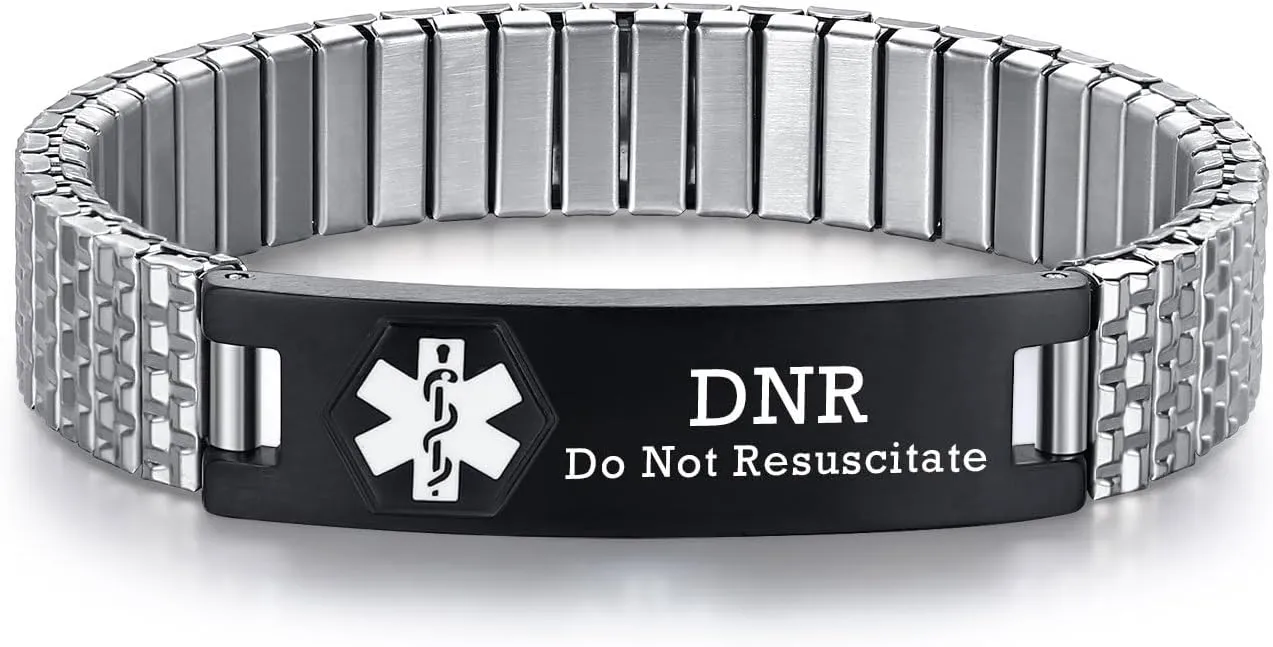 Stretch Medical Alert Bracelets for Men Stainless Steel medical Bracelets for women with Free engraving