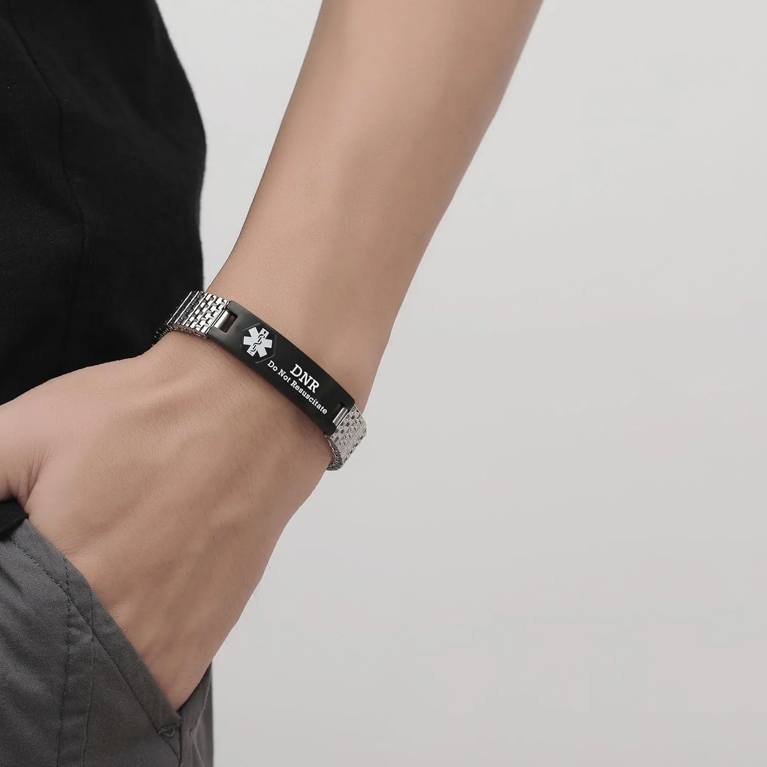 Stretch Medical Alert Bracelets for Men Stainless Steel medical Bracelets for women with Free engraving