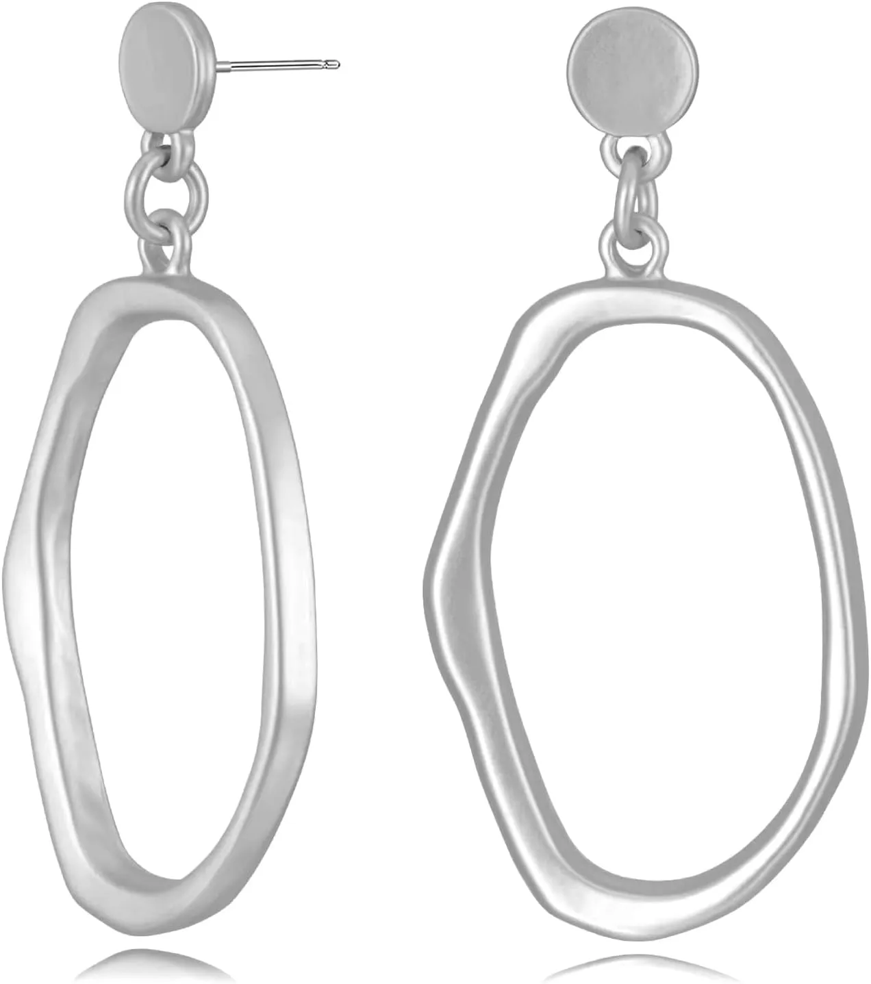 Stud Earrings for Women 14k Gold Plated Geometric Dangle Earrings Lightweight Minimalist Handmade Hammered Texture Oval Disc Drop Double-layer Big Hoop Dangle Earrings for Women