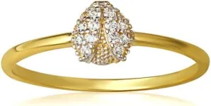 Studded Ladybug CZ Fine Ring Real Solid Gold