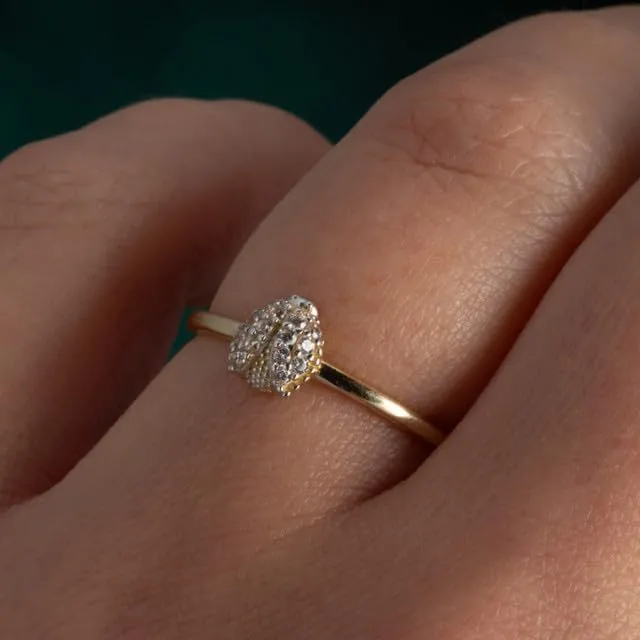Studded Ladybug CZ Fine Ring Real Solid Gold