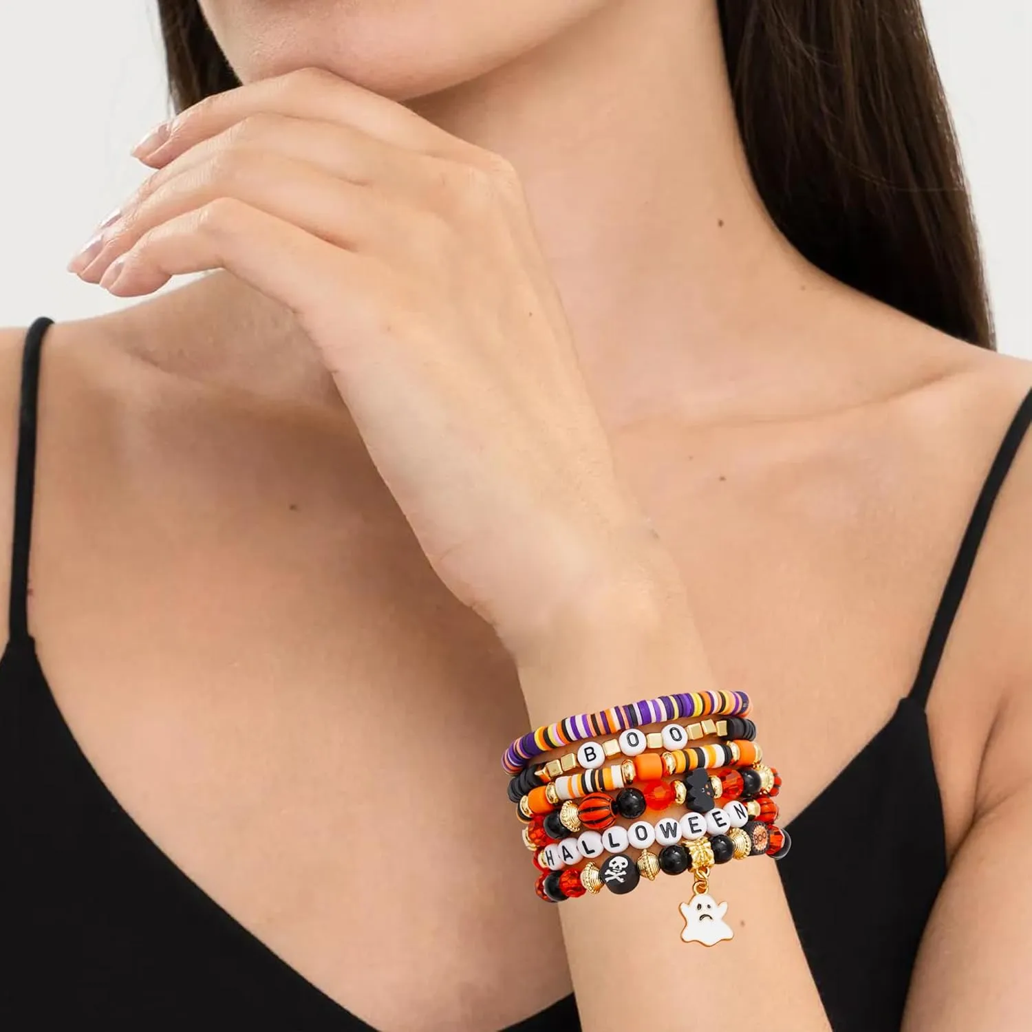 Summer Surfer Heishi Bracelet Set for Women Stackable Gold Clay Ploymer Bead Stretch Pink Beach Layering Bracelets Jewelry