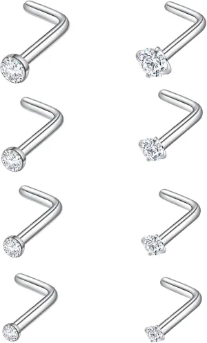 Surgical Steel Nose Piercing Jewelry - 20G & 18G Nose Rings & Studs, Hoops 8mm-12mm, CZ Diamond 1.5mm-3mm, L-Shaped & Hoop Styles for Women & Men