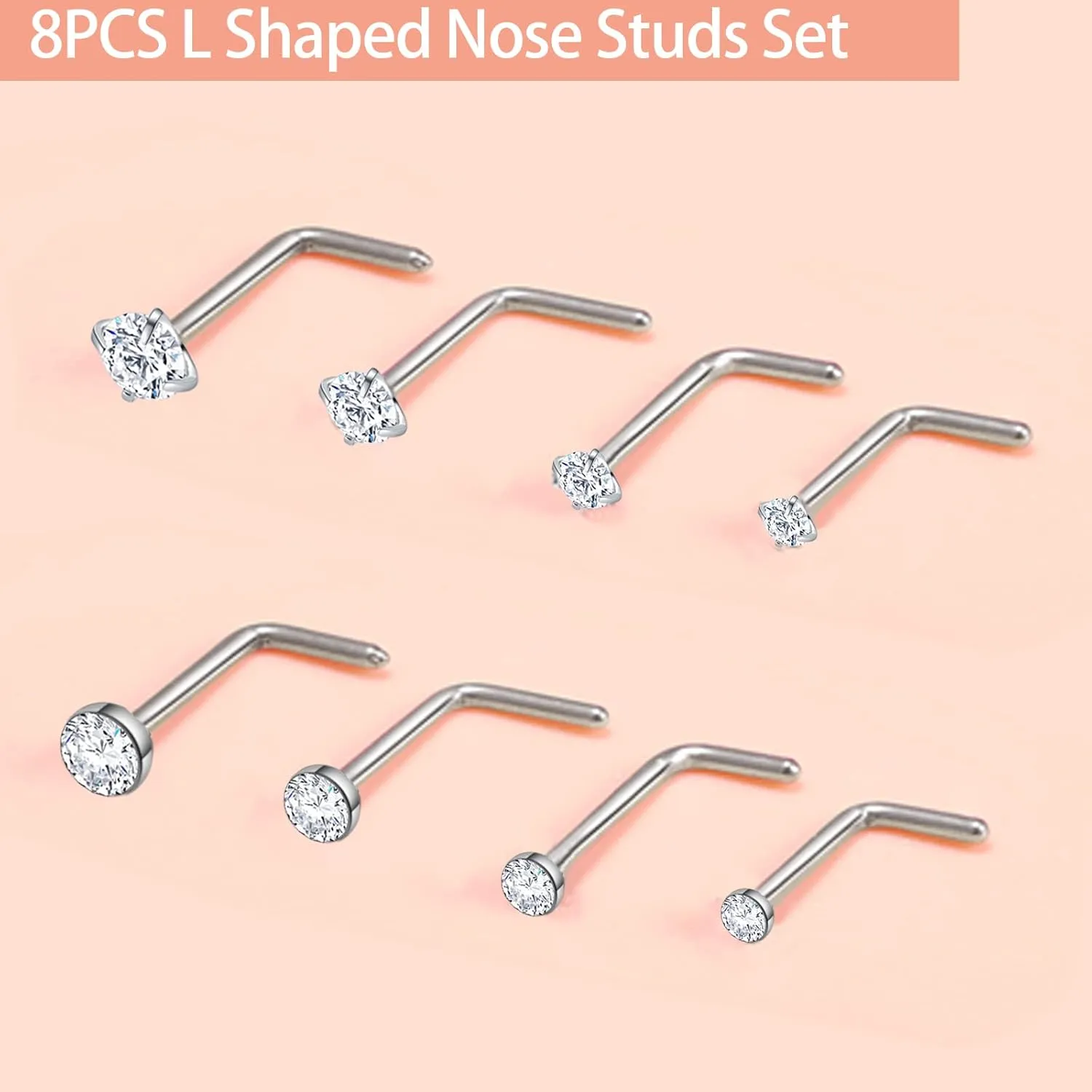 Surgical Steel Nose Piercing Jewelry - 20G & 18G Nose Rings & Studs, Hoops 8mm-12mm, CZ Diamond 1.5mm-3mm, L-Shaped & Hoop Styles for Women & Men