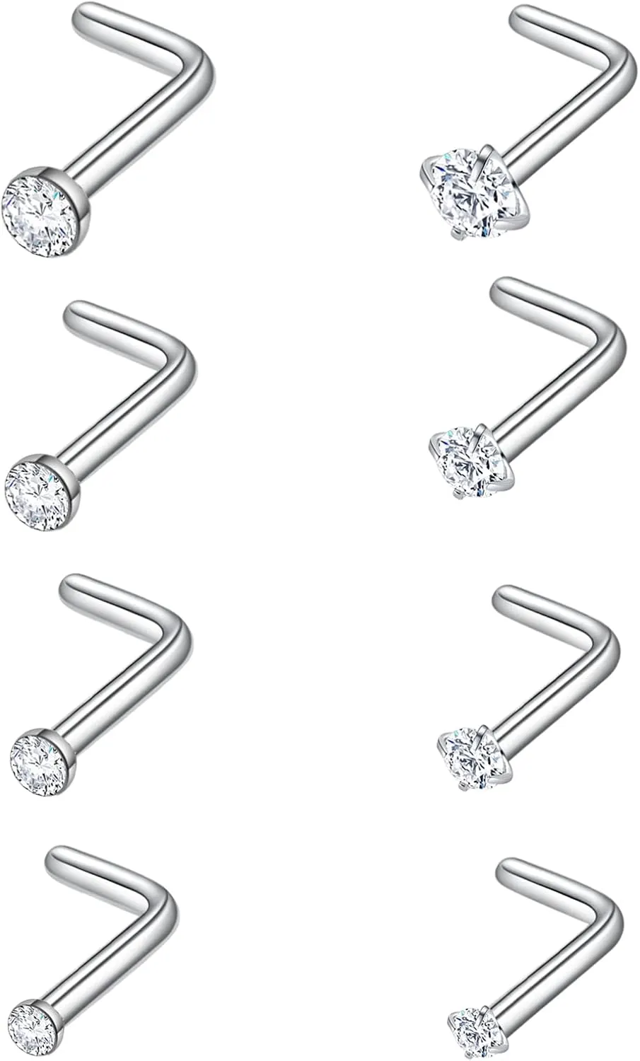 Surgical Steel Nose Piercing Jewelry - 20G & 18G Nose Rings & Studs, Hoops 8mm-12mm, CZ Diamond 1.5mm-3mm, L-Shaped & Hoop Styles for Women & Men