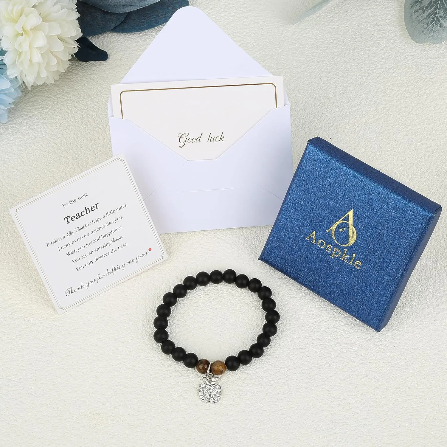 Teacher Appreciation Gifts Bracelets, Teacher Christmas Birthday Valentine Gifts for Women Men, Stretch Beads Bracelet Jewelry with Gift Message Card