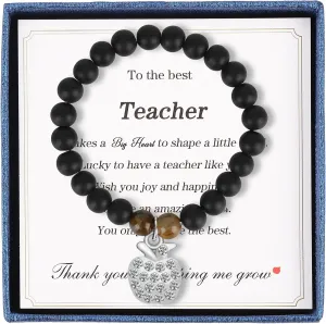 Teacher Appreciation Gifts Bracelets, Teacher Christmas Birthday Valentine Gifts for Women Men, Stretch Beads Bracelet Jewelry with Gift Message Card