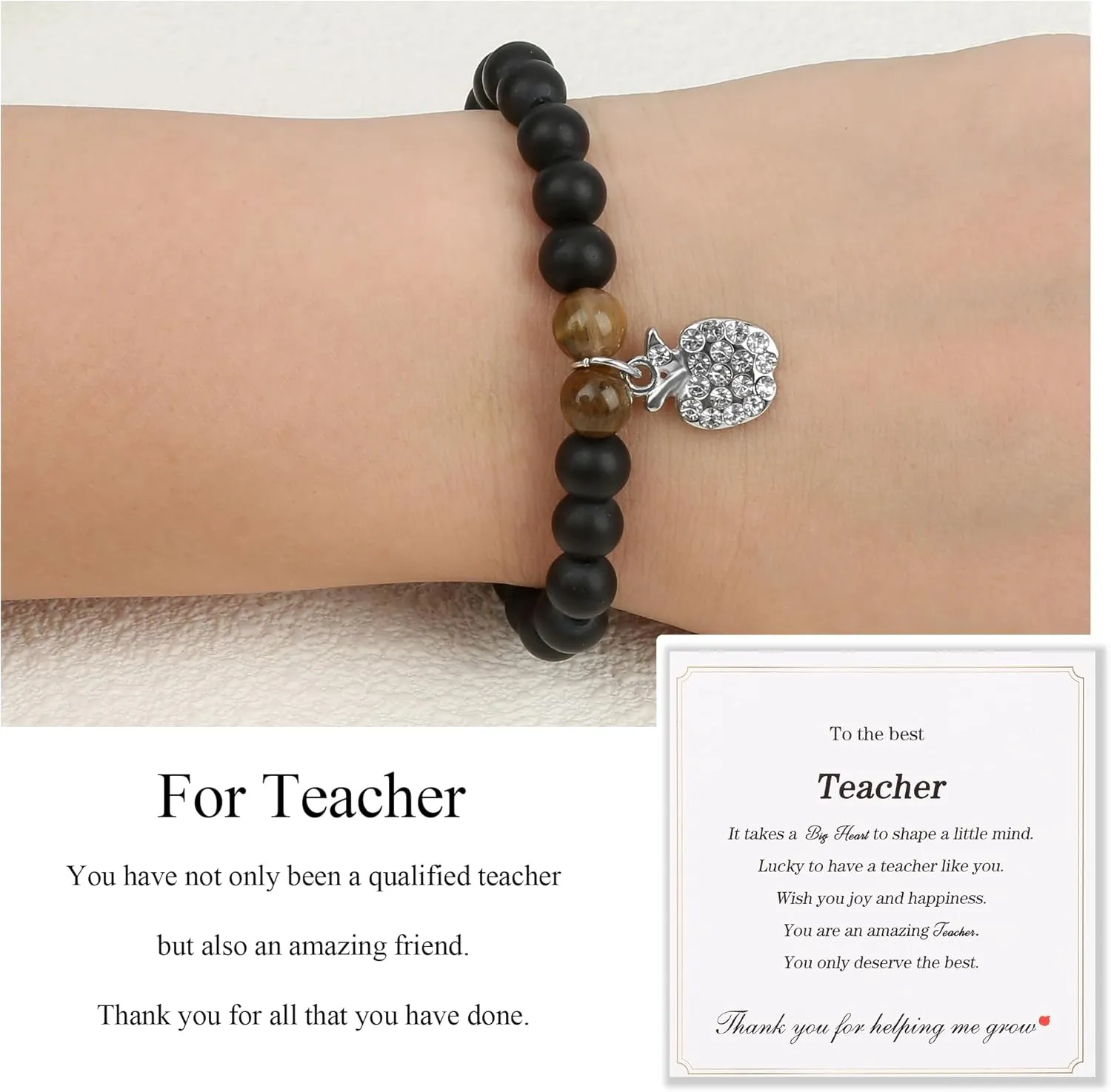 Teacher Appreciation Gifts Bracelets, Teacher Christmas Birthday Valentine Gifts for Women Men, Stretch Beads Bracelet Jewelry with Gift Message Card