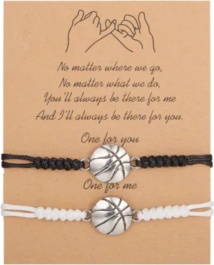 tenghong2021 2Pcs Basketball Baseball Soccer Volleyball Tennis Football Rugby Braided Sports Bracelets with Card for Women Handmade Adjustable Ball Charm Bracelets for Men Couple Gifts Jewelry