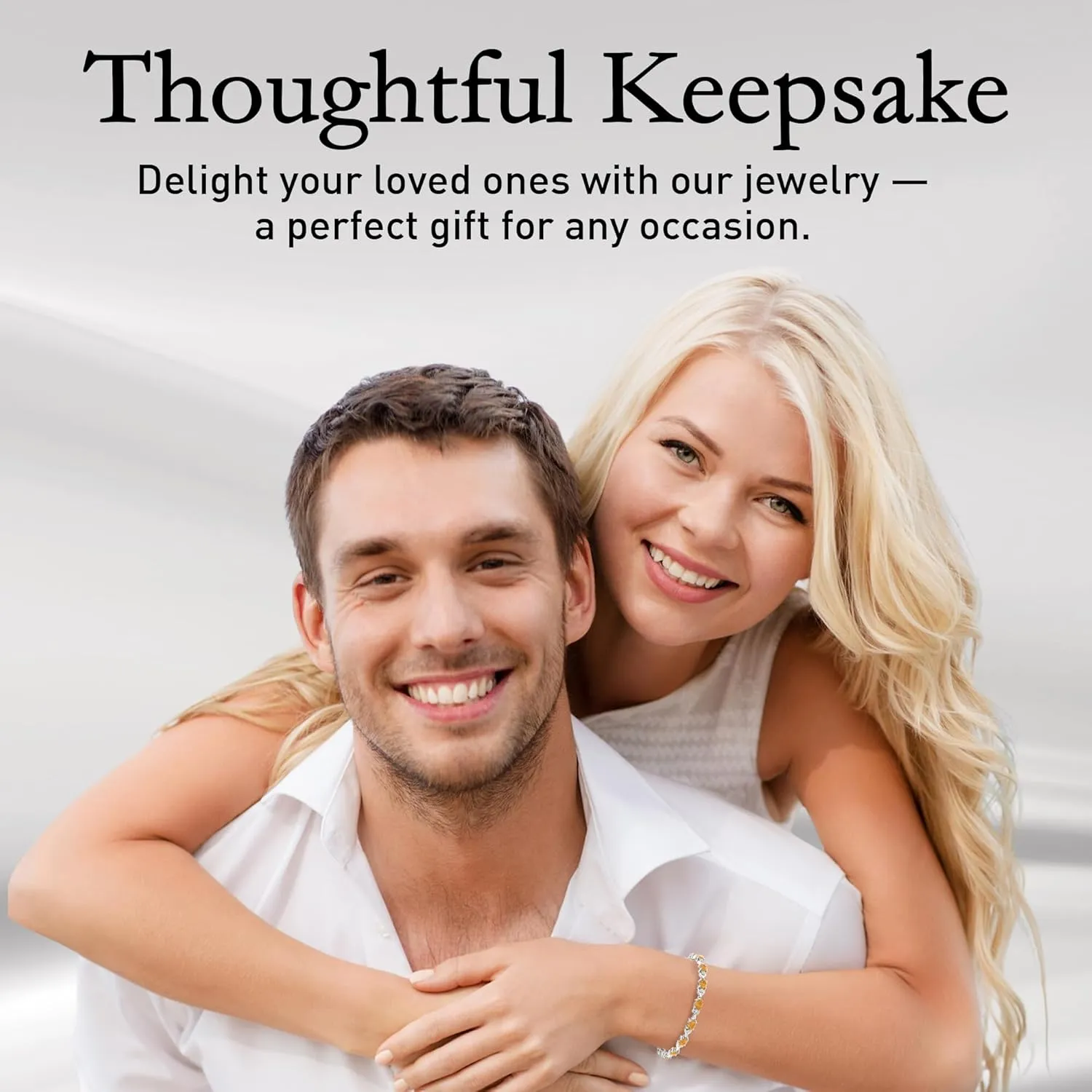Tennis Bracelet for Women, 925 Sterling Silver Rhodium Plating with 6x4mm Oval Precious/Semi-Precious Birthstone Gemstones and 1.5mm Round Diamond, Bezel Style with Lobster Claw
