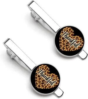 Thankful Leopard Heart 1 Pair Mens Tie Clip Stylish Tie Bars Gift for Father Husband Boyfriend Business