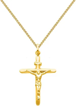 The World Jewelry Center 14k Yellow Gold Crucifix Cross Pendant with 1.5mm Flat Open Wheat Chain Necklace