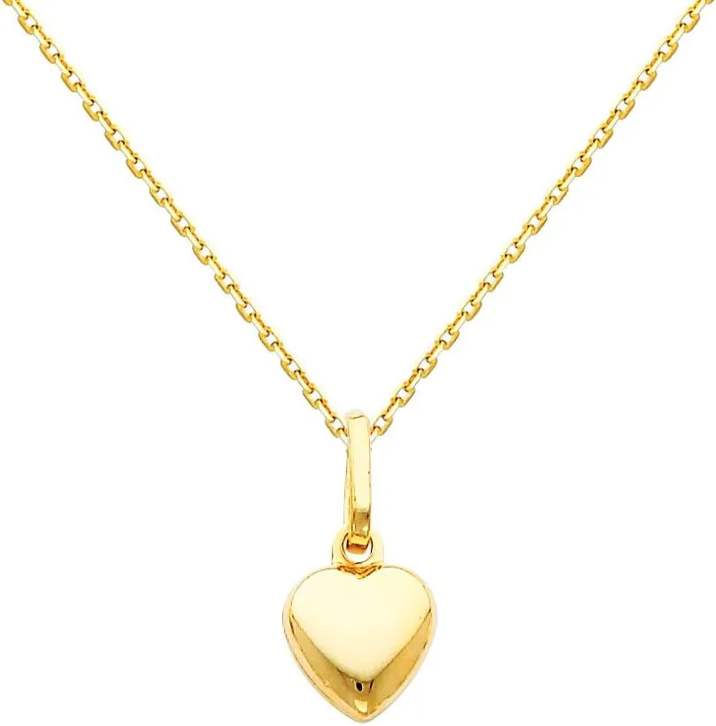 The World Jewelry Center 14k Yellow Gold Heart Pendant with 0.9mm Cable Chain Necklace