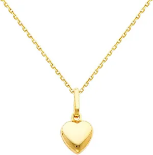 The World Jewelry Center 14k Yellow Gold Heart Pendant with 0.9mm Cable Chain Necklace