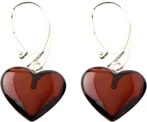 TheNaturalAmber Amber Earrings  Cherry Baltic Amber Heart Drop Earrings in Sterling Silver 925, Polished Dangle Design for Women