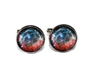 Thor's Helmet Nebula Design Celestial Handmade ROUND Glass Metal Cuff LInks Cufflinks Gift for Him (Gunmetal Black)