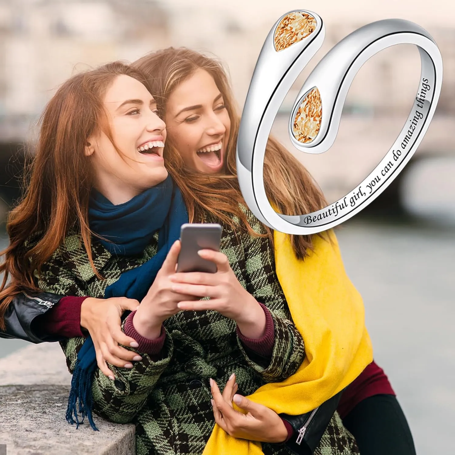Thumb Rings for Women - 925 Sterling Silver Birthstone Open Teardrop Encouragement Adjustable Ring Women Gifts for Teens Mom Birthday Mother's Day St Patricks Day