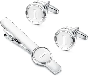 THUNARAZ Initial Cufflinks and Tie Clip Set for Men Personalized Alphabet A-Z Cuff Links and Tie Bar with Gift Box for Business Wedding Shirts Suits