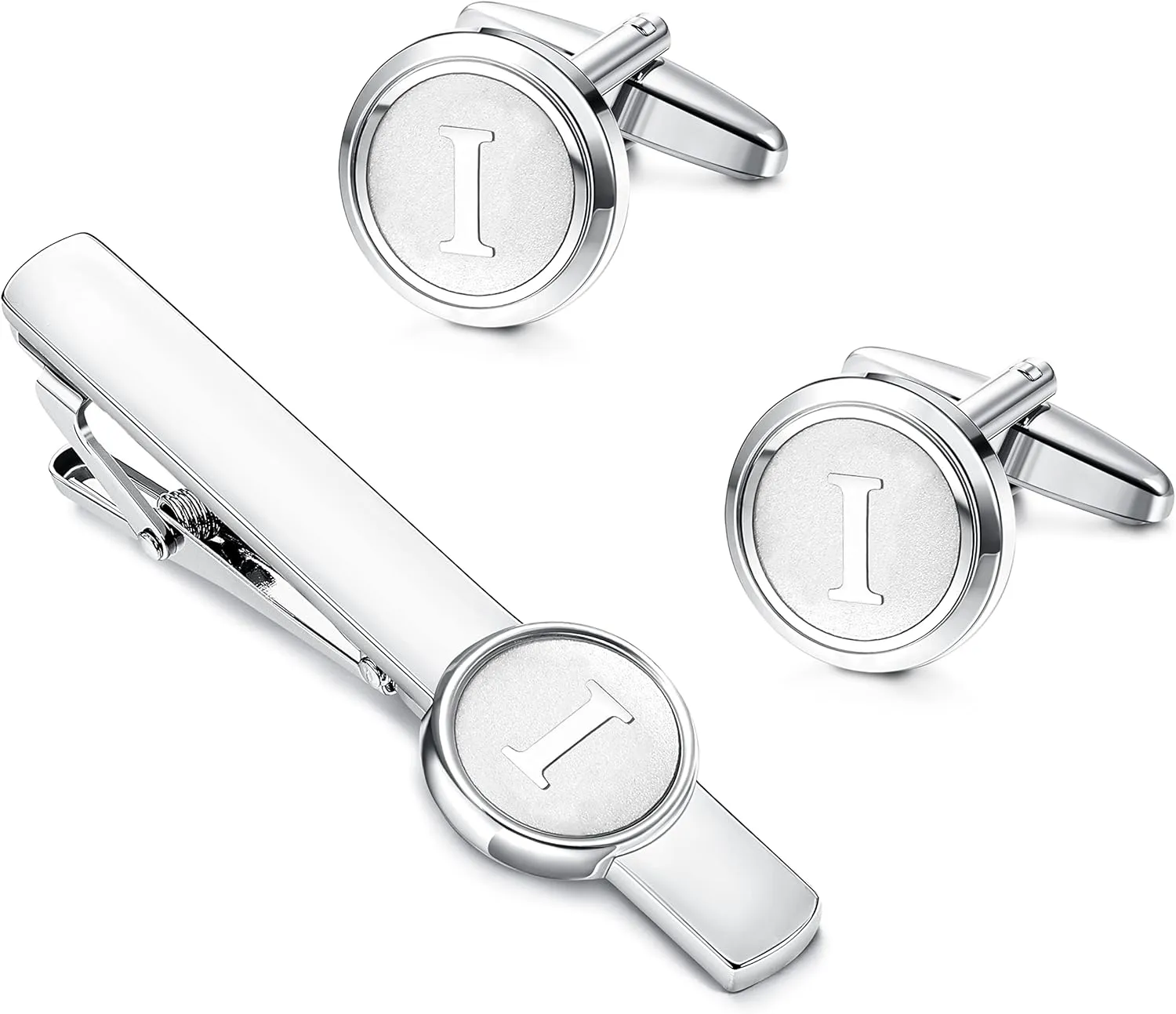 THUNARAZ Initial Cufflinks and Tie Clip Set for Men Personalized Alphabet A-Z Cuff Links and Tie Bar with Gift Box for Business Wedding Shirts Suits