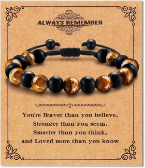 Tiger Eye Bracelets for Teen Boys- Double Protection 8mm Natural Stone Bracelet - Handmade Adjustable Bead Bracelet - Luck Gifts for Son, Grandson, Brother
