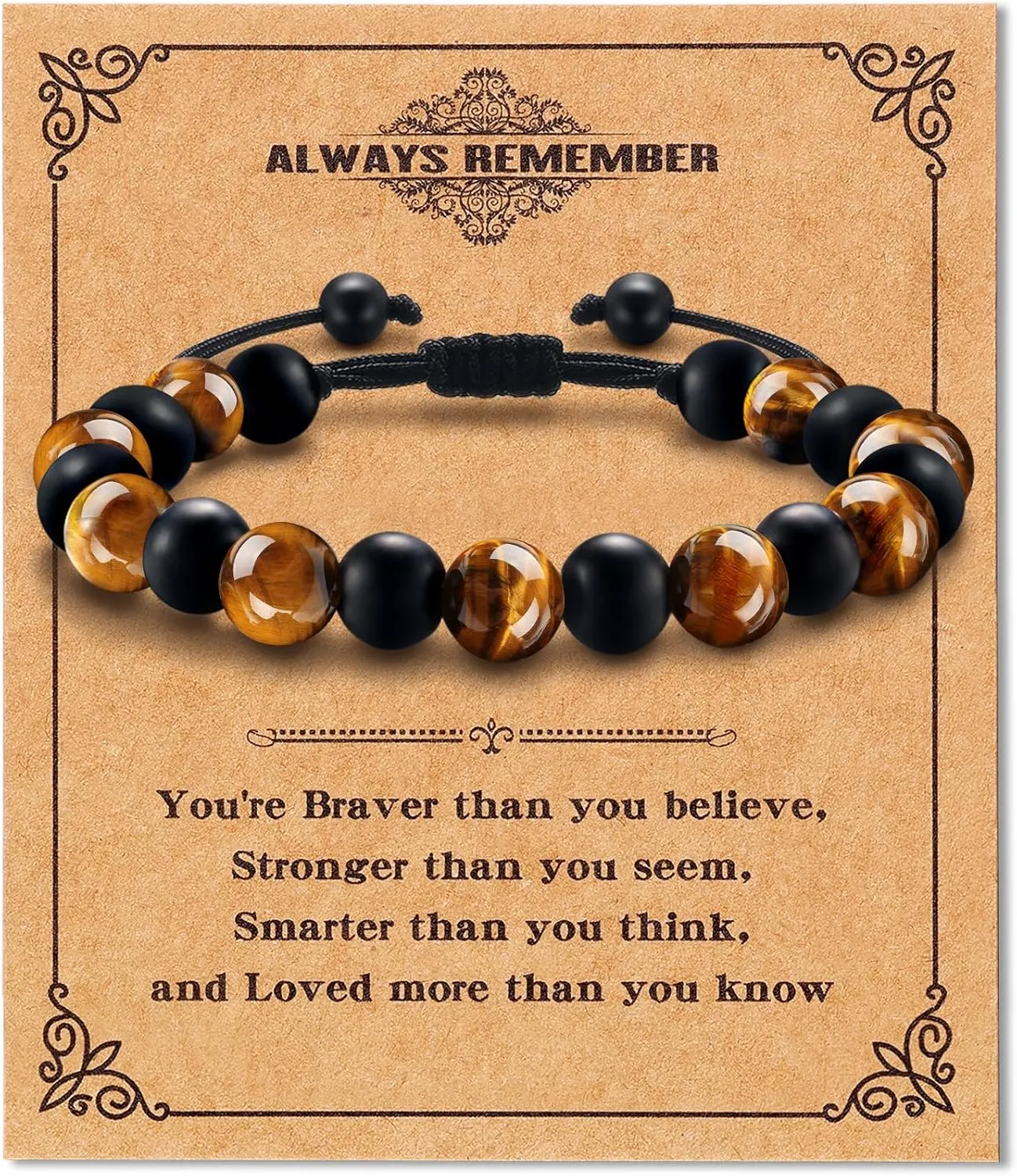 Tiger Eye Bracelets for Teen Boys- Double Protection 8mm Natural Stone Bracelet - Handmade Adjustable Bead Bracelet - Luck Gifts for Son, Grandson, Brother