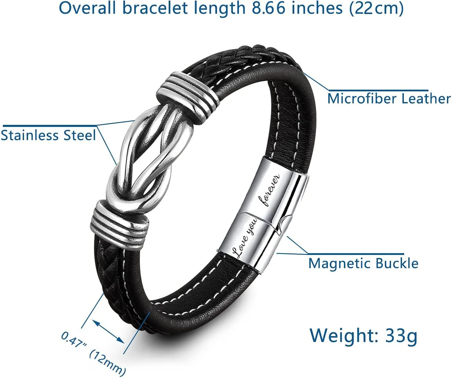 To My Man, Infinity Leather Bracelet Husband Gifts from WifeI Love You Forever and Always Bracelets Boyfriend Anniversary Birthday Christmas Fathers Gifts for Men Son Grandson