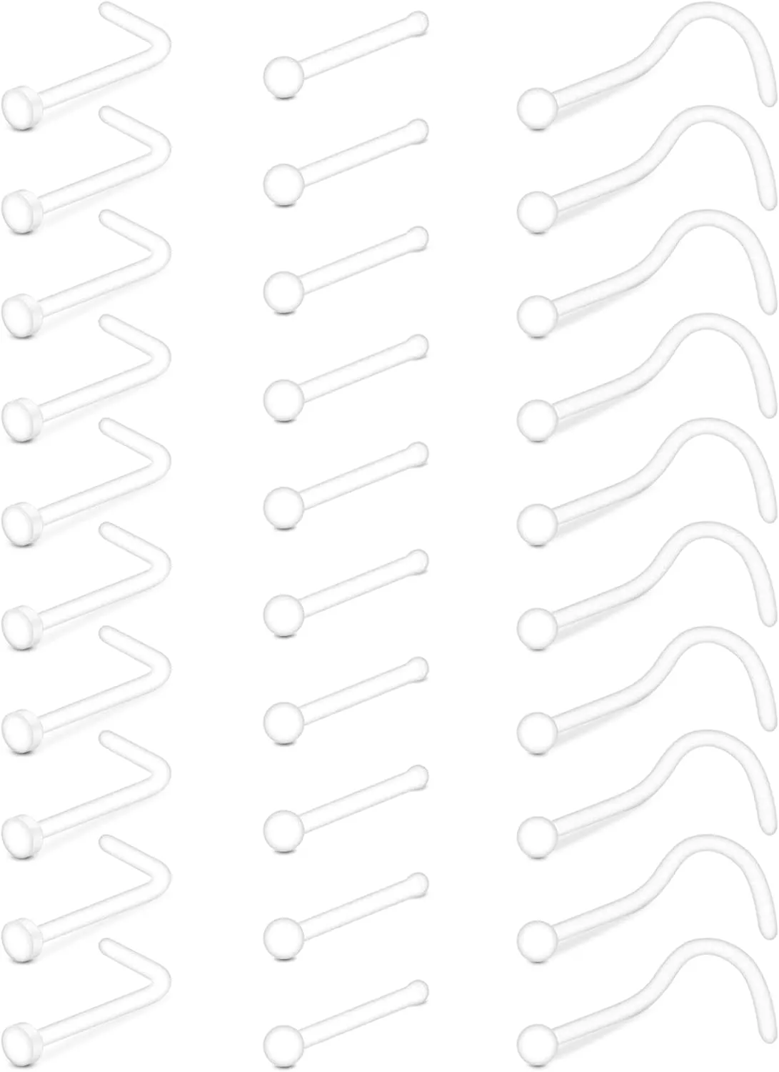 TOKRING Clear Nose Rings Studs Piercing Set Septum Lip Cartilage Tongue Rook Daith Ear Industrial Nipple Belly Piercing Jewelry for Work Surgery