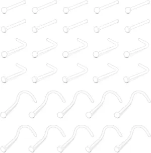 TOKRING Clear Nose Rings Studs Piercing Set Septum Lip Cartilage Tongue Rook Daith Ear Industrial Nipple Belly Piercing Jewelry for Work Surgery