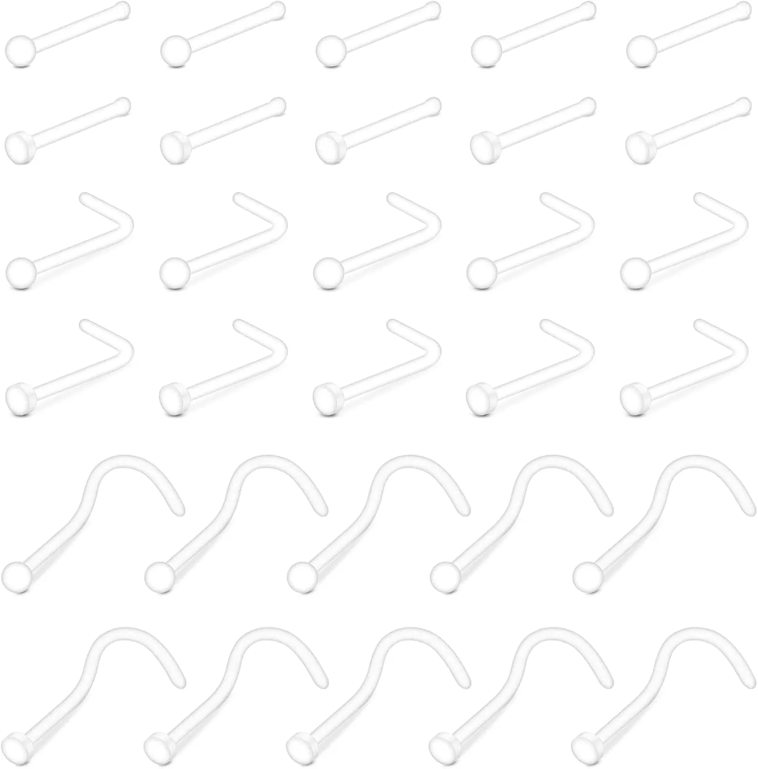 TOKRING Clear Nose Rings Studs Piercing Set Septum Lip Cartilage Tongue Rook Daith Ear Industrial Nipple Belly Piercing Jewelry for Work Surgery