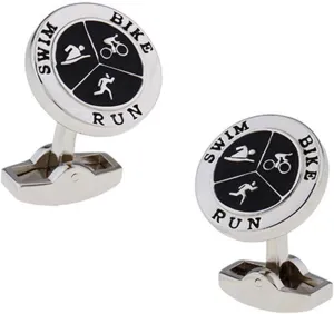 Triathlon Silver Cufflinks  Swim, Bike, Run Design for Triathletes and Endurance Sports Enthusiasts