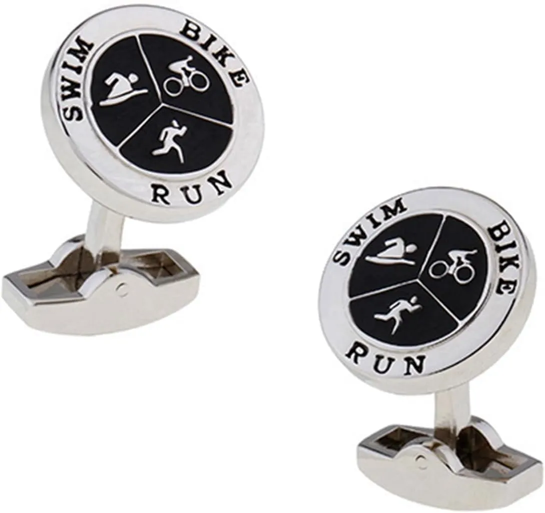 Triathlon Silver Cufflinks  Swim, Bike, Run Design for Triathletes and Endurance Sports Enthusiasts