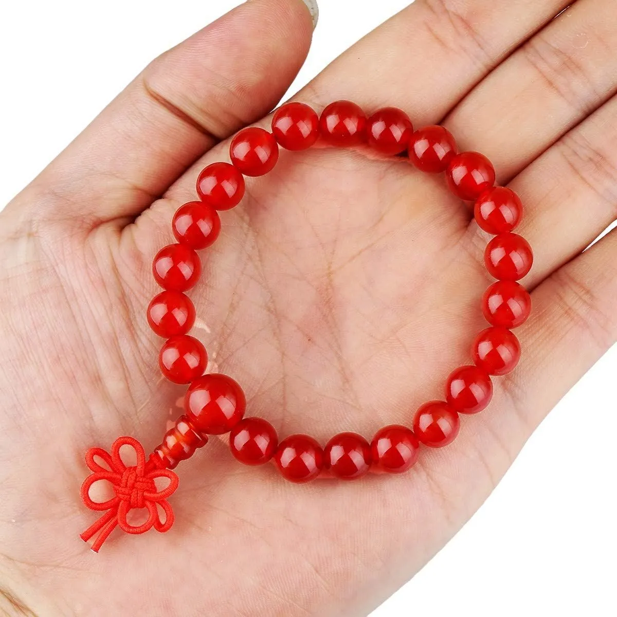 TUMBEELLUWA 8mm Stone Beads Bracelets Prayer Bead Elastic Tibetan Bracelets Bangle Handmade Jewelry for Women Men