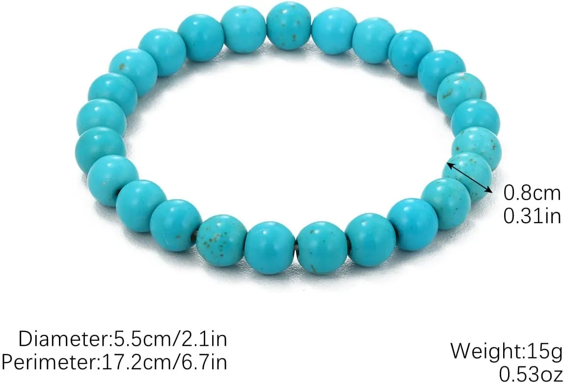 Turquoise Bracelet for Women,Healing Crystal Stone Stretch Bead Bracelets Turquoise Jewelry