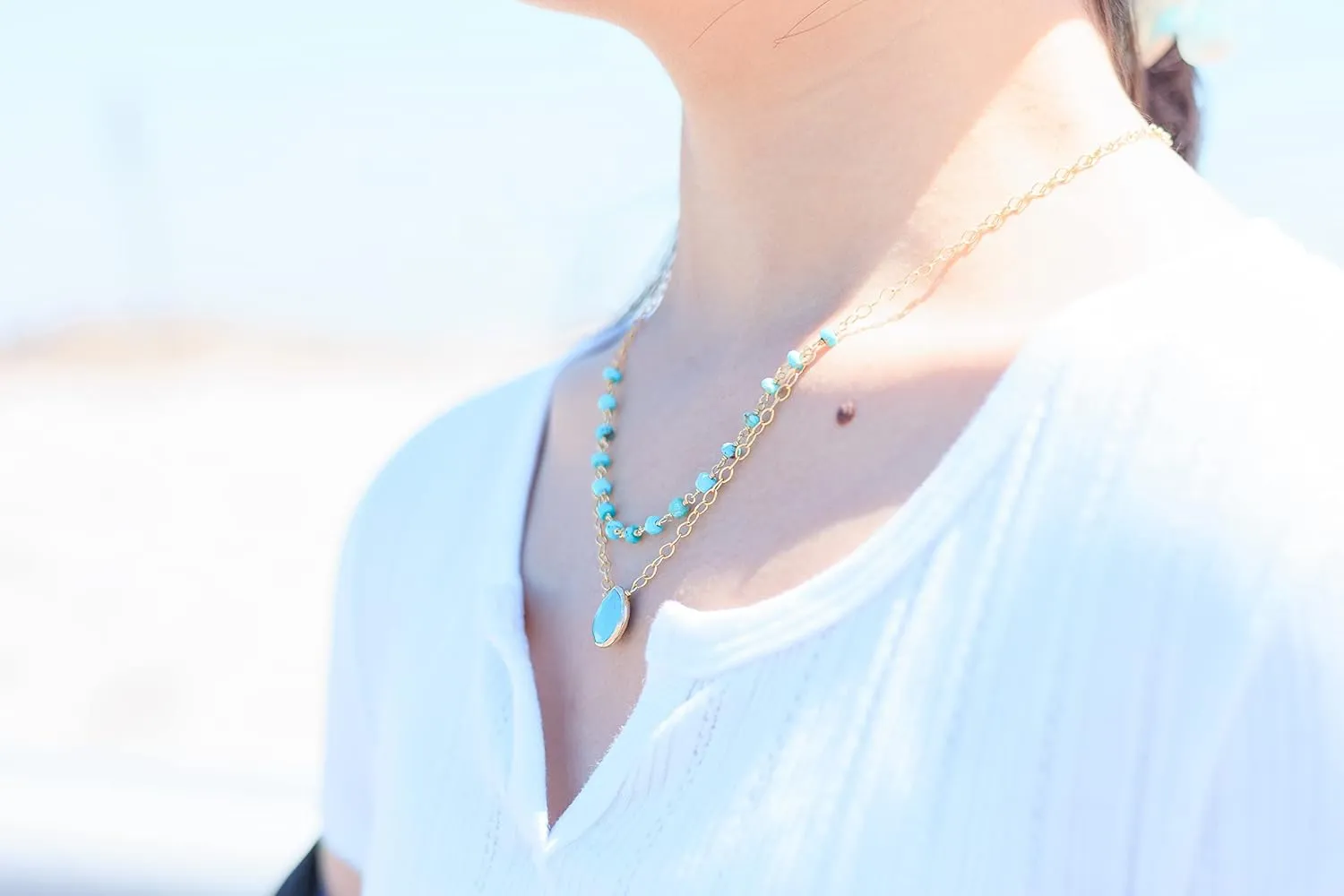 Turquoise Layering Necklace for Women, Premium Layered Gold Necklaces - Tarnish Free 18K Gold Plated Certified S925 Classic Stack Necklace Gold Jewelry for Women - Mothers Day Gifts for Mom Wife