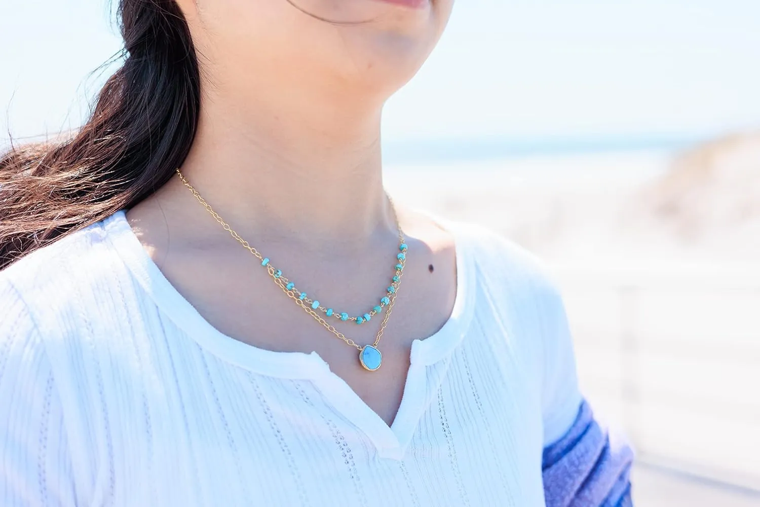 Turquoise Layering Necklace for Women, Premium Layered Gold Necklaces - Tarnish Free 18K Gold Plated Certified S925 Classic Stack Necklace Gold Jewelry for Women - Mothers Day Gifts for Mom Wife