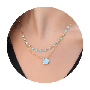 Turquoise Layering Necklace for Women, Premium Layered Gold Necklaces - Tarnish Free 18K Gold Plated Certified S925 Classic Stack Necklace Gold Jewelry for Women - Mothers Day Gifts for Mom Wife