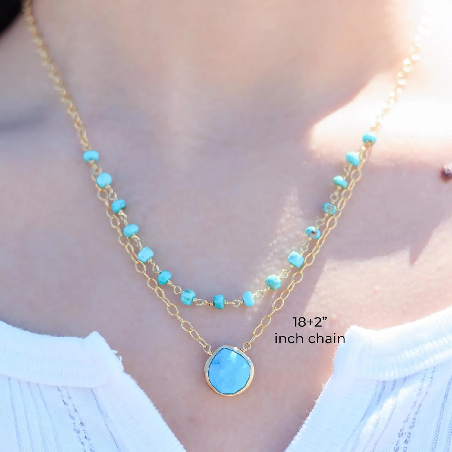 Turquoise Layering Necklace for Women, Premium Layered Gold Necklaces - Tarnish Free 18K Gold Plated Certified S925 Classic Stack Necklace Gold Jewelry for Women - Mothers Day Gifts for Mom Wife