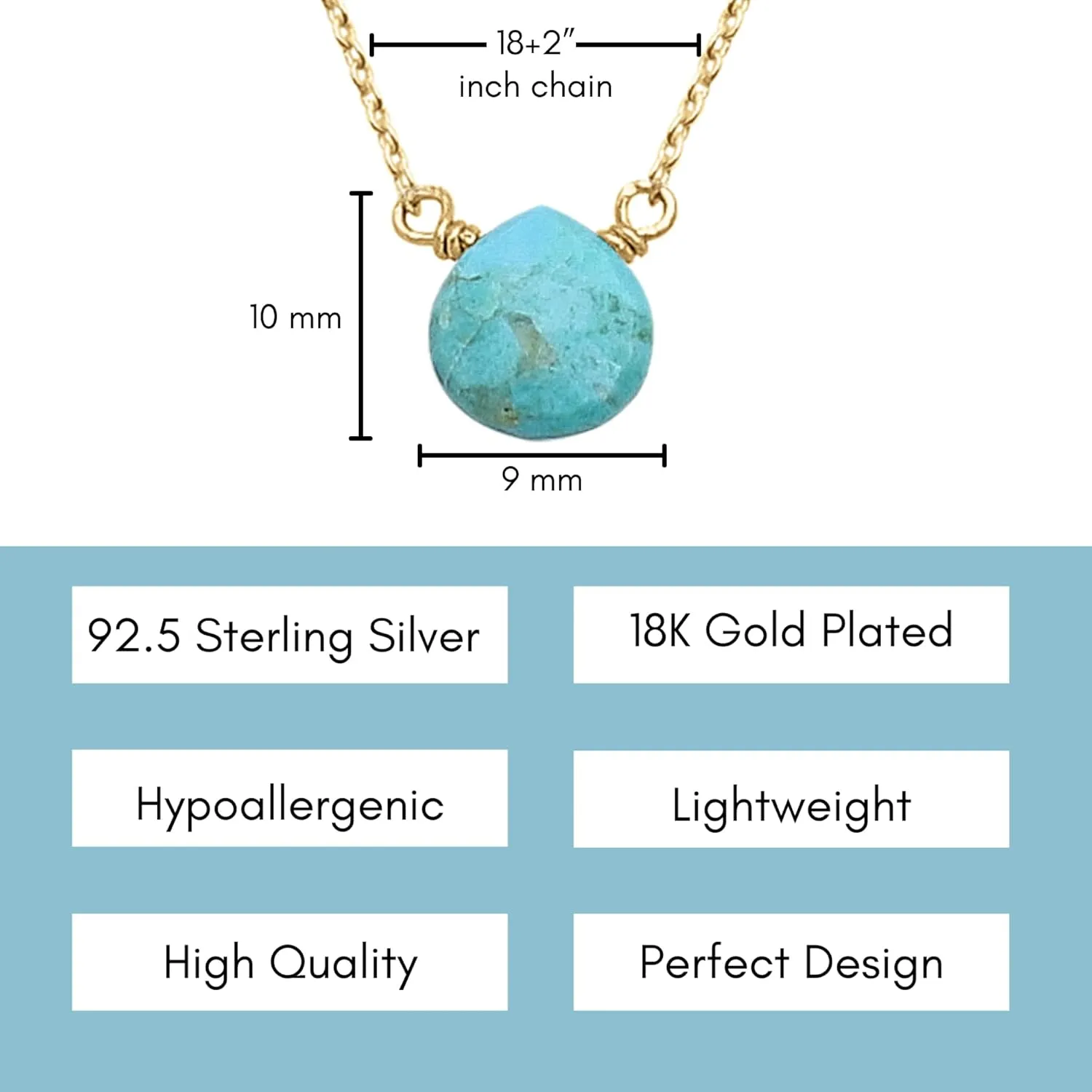Turquoise Necklace for Women, Premium Gold Heart Necklaces for Women - Tarnish Free 18K Gold Plated Certified S925 Classic Statement Necklace Gold Jewelry for Women - Mothers Day Gifts for Mom Wife