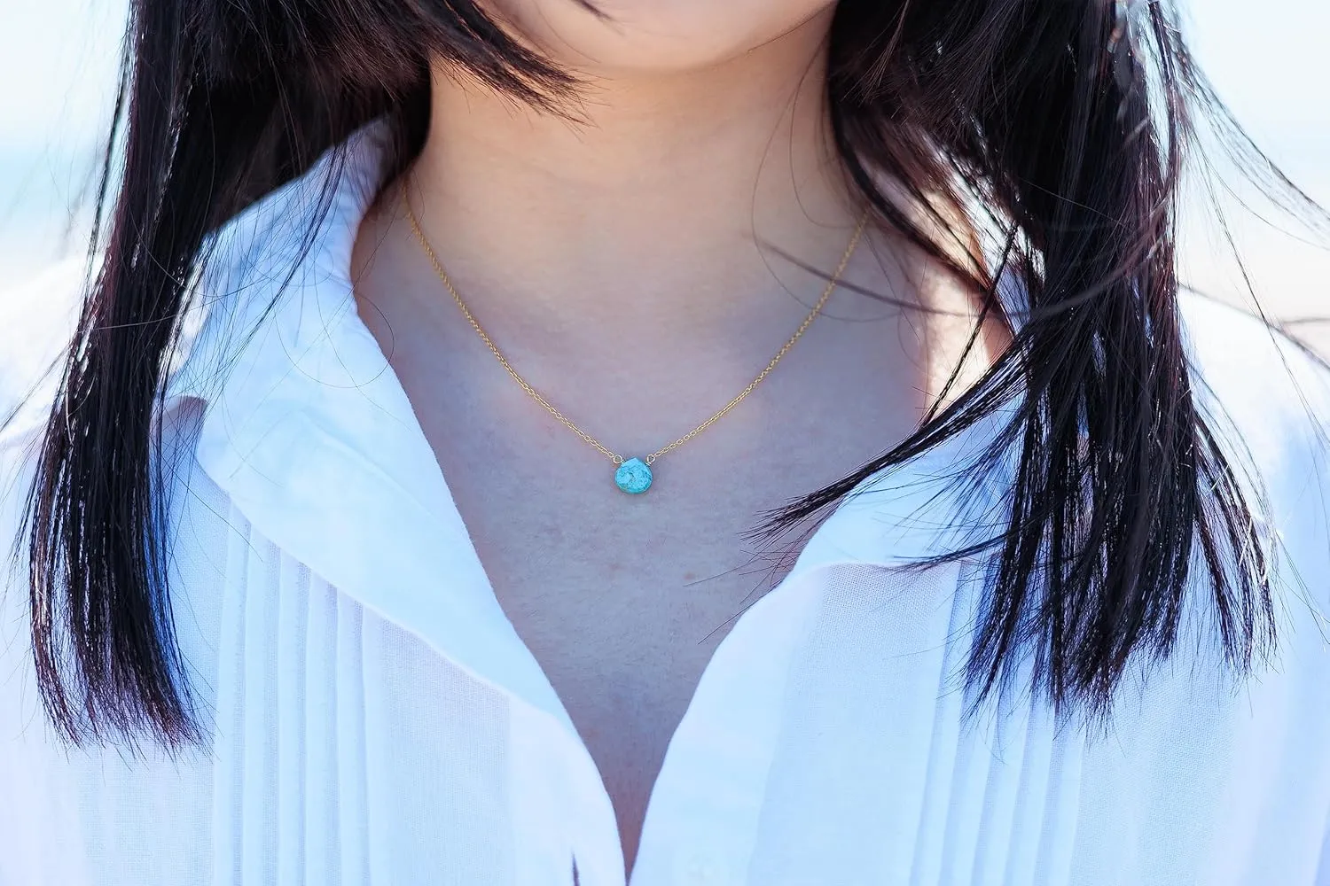 Turquoise Necklace for Women, Premium Gold Heart Necklaces for Women - Tarnish Free 18K Gold Plated Certified S925 Classic Statement Necklace Gold Jewelry for Women - Mothers Day Gifts for Mom Wife