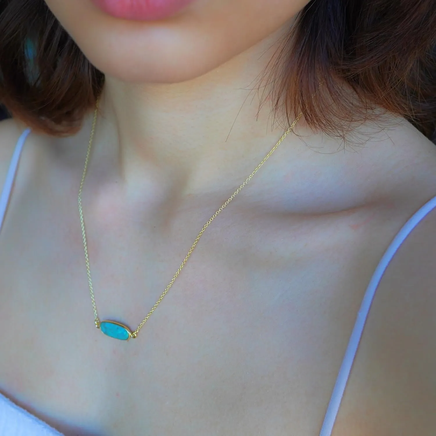 Turquoise Necklace for Women, Premium Gold Oval Necklaces for Women - Tarnish Free 18K Gold Plated Certified S925 Classic Statement Necklace Gold Jewelry for Women - Mothers Day Gifts for Mom Wife