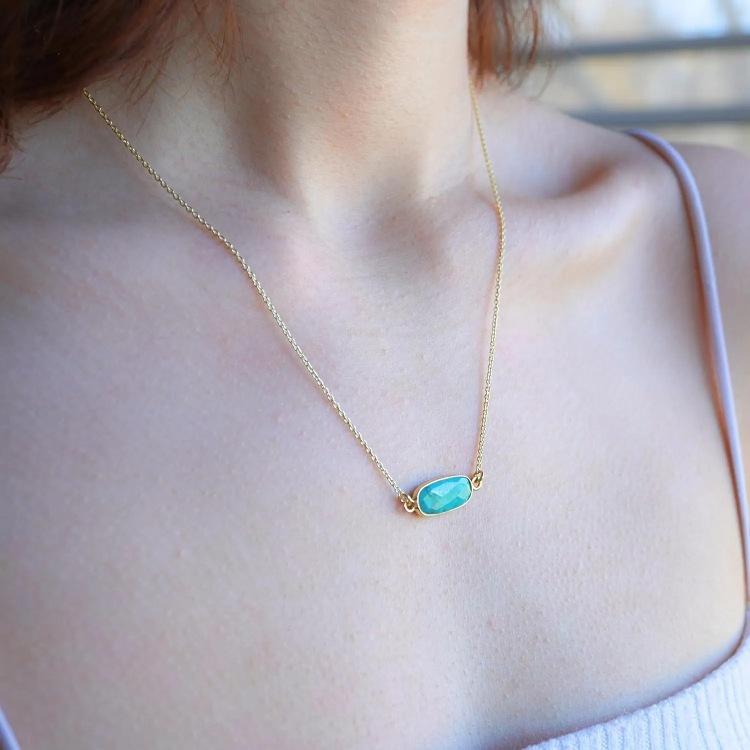 Turquoise Necklace for Women, Premium Gold Oval Necklaces for Women - Tarnish Free 18K Gold Plated Certified S925 Classic Statement Necklace Gold Jewelry for Women - Mothers Day Gifts for Mom Wife