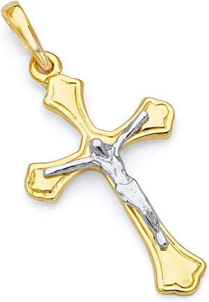 TWJC 14k REAL Two Tone Gold Crucifix Jesus Cross Religious Charm Pendant (Size : 32 x 17 mm)