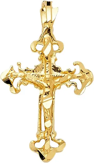 TWJC 14k REAL Yellow Gold Religious Crucifix Jesus Cross Charm Pendant