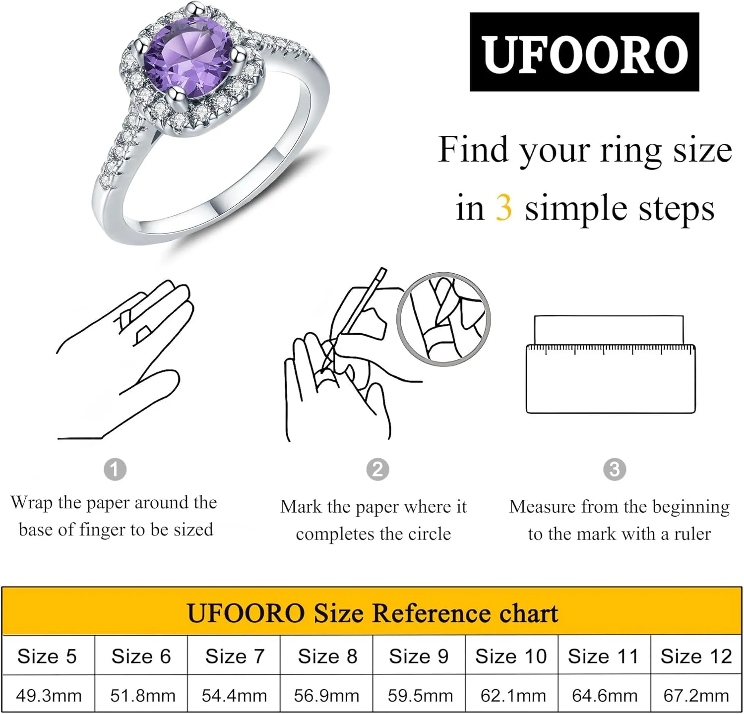 UFOORO Rings for Women, Promise Rings for Her, Christmas Gifts, Engagement Rings for Women Solitaire Crystal Wedding Rings for Her Fake Diamond Ring Christmas Gifts for Her