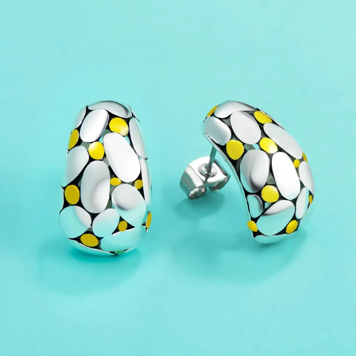 UNY JEWEL Two Tone Dot Motif Designer Earrings Collection  Stud, Huggie, and Drop Styles  Bold Classic Jewelry Gift for Women