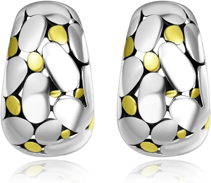 UNY JEWEL Two Tone Dot Motif Designer Earrings Collection  Stud, Huggie, and Drop Styles  Bold Classic Jewelry Gift for Women
