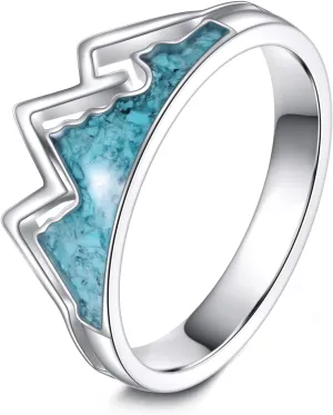 URONE Mountain Rings 925 Sterling Silver Turquoise Mountain Rings Faith Rings Mountain Jewelry for Women